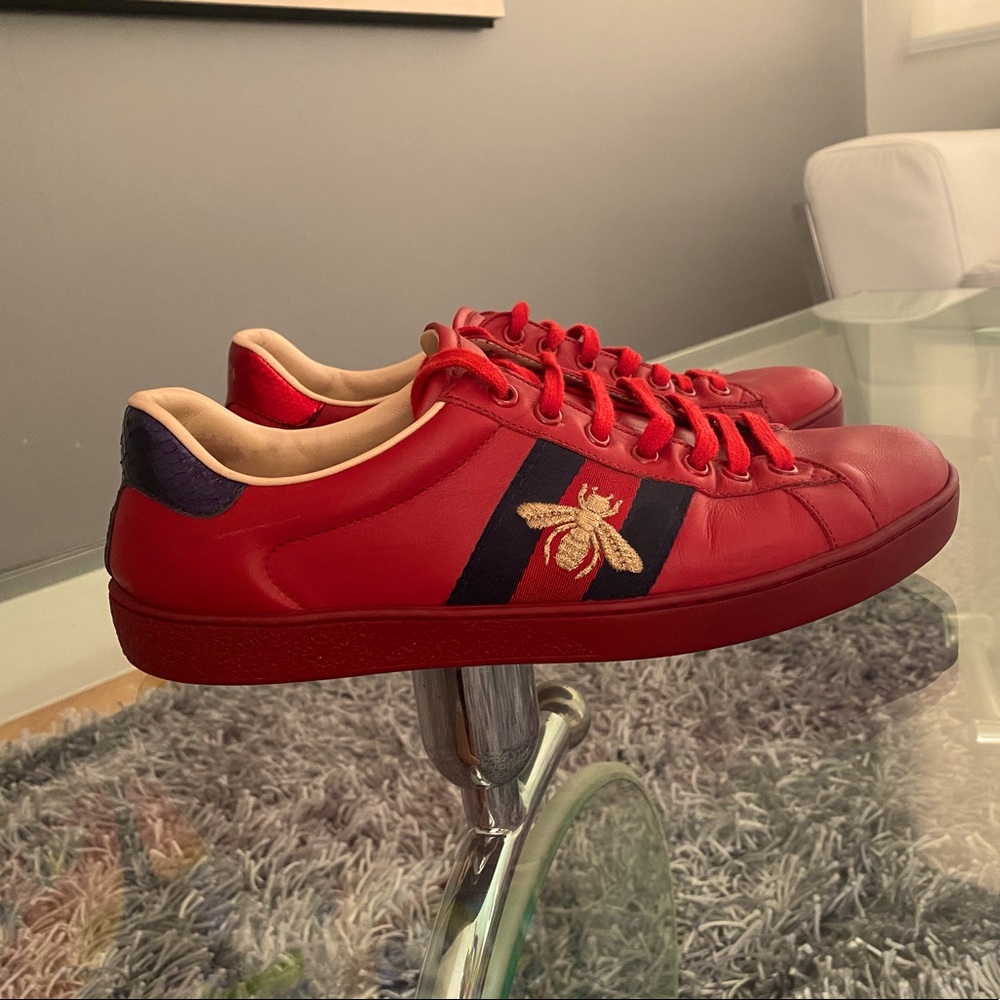 Red Gucci “Ace” sneakers.